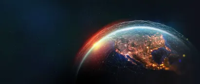 Earth view from space. Global network. Blockchain technology.
