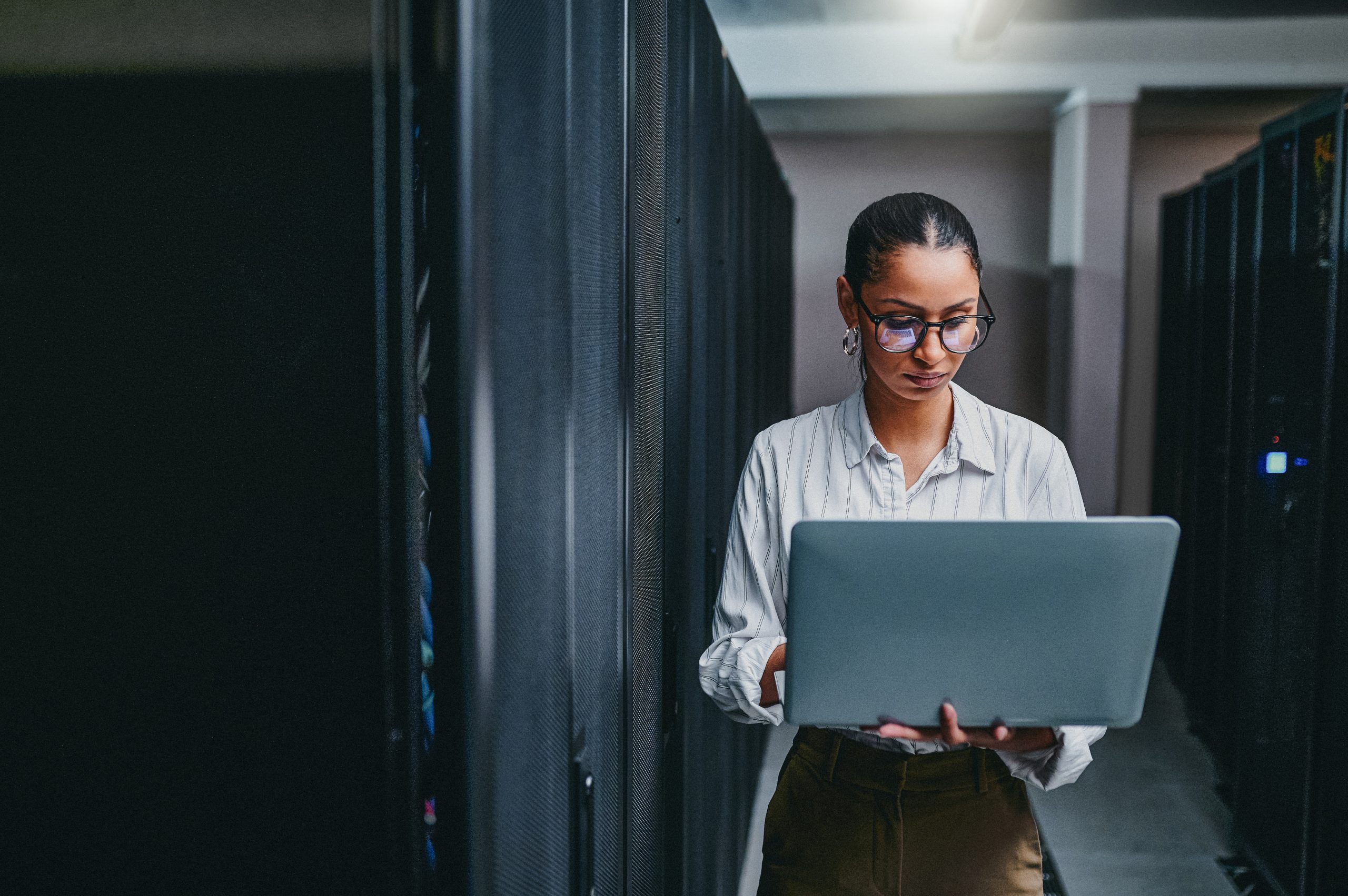 Woman in server room